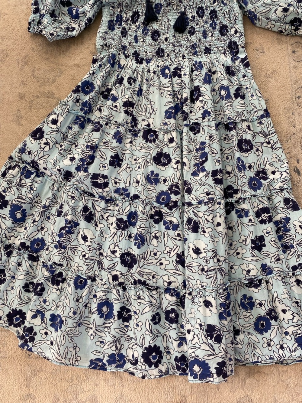 Ro's Garden Venus Midi Dress Benjamin Blue Floral Large Cotton Cottagecore - Picture 7 of 13